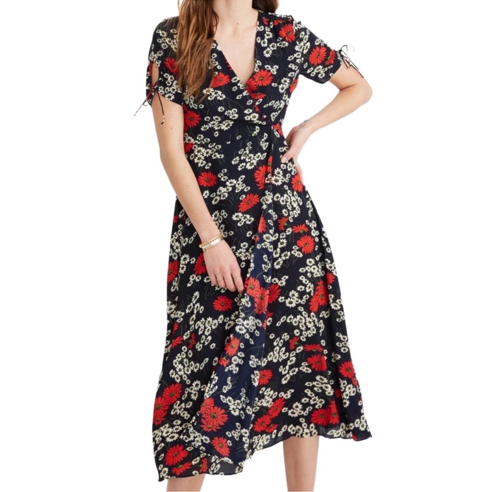 Madewell Hillside Daisies Peekaboo Sleeve Midi Dress